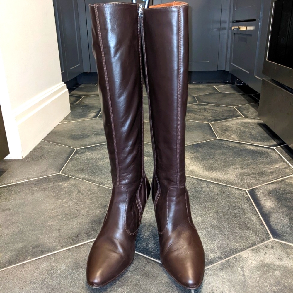 J Crew Rivington Leather Kitten Heel Boots espresso